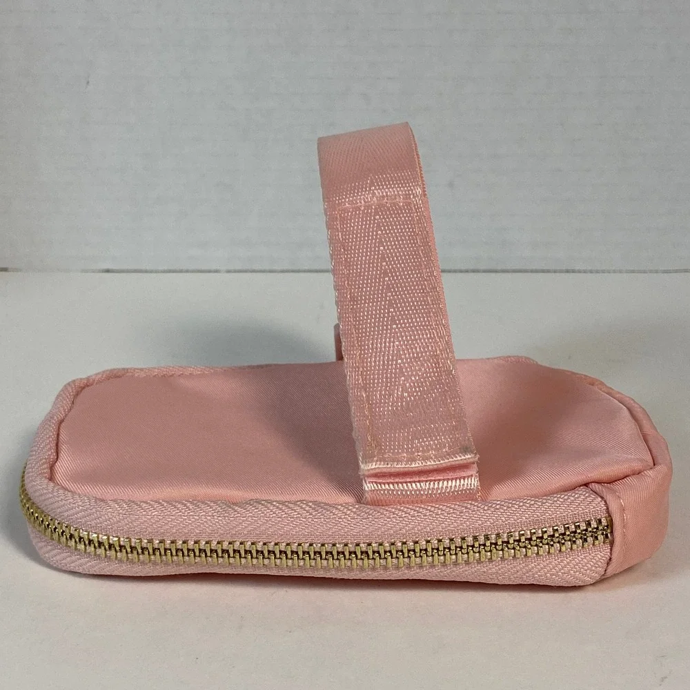 The Darling Effect Pink Nylon Small Zip Pouch w/Arm Strap Gold Hardware Mini Bag